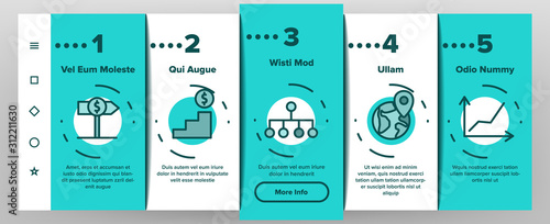 Franchise Onboarding Mobile App Page Screen Vector. Home Office And Corporate Headquarters, Globe With Gps Mark And Web Site Franchise Illustrations