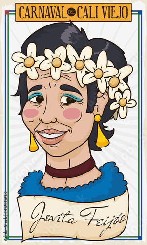 Portrait of Jovita Character and Scroll for Cali Viejo Parade, Vector Illustration photo