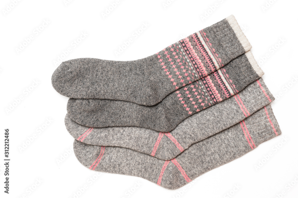 Set of colorful women's socks, isolate on a white background/ Flat lay/ Top view Set of colorful women's socks, isolate on a white background/ Flat lay/ Top view