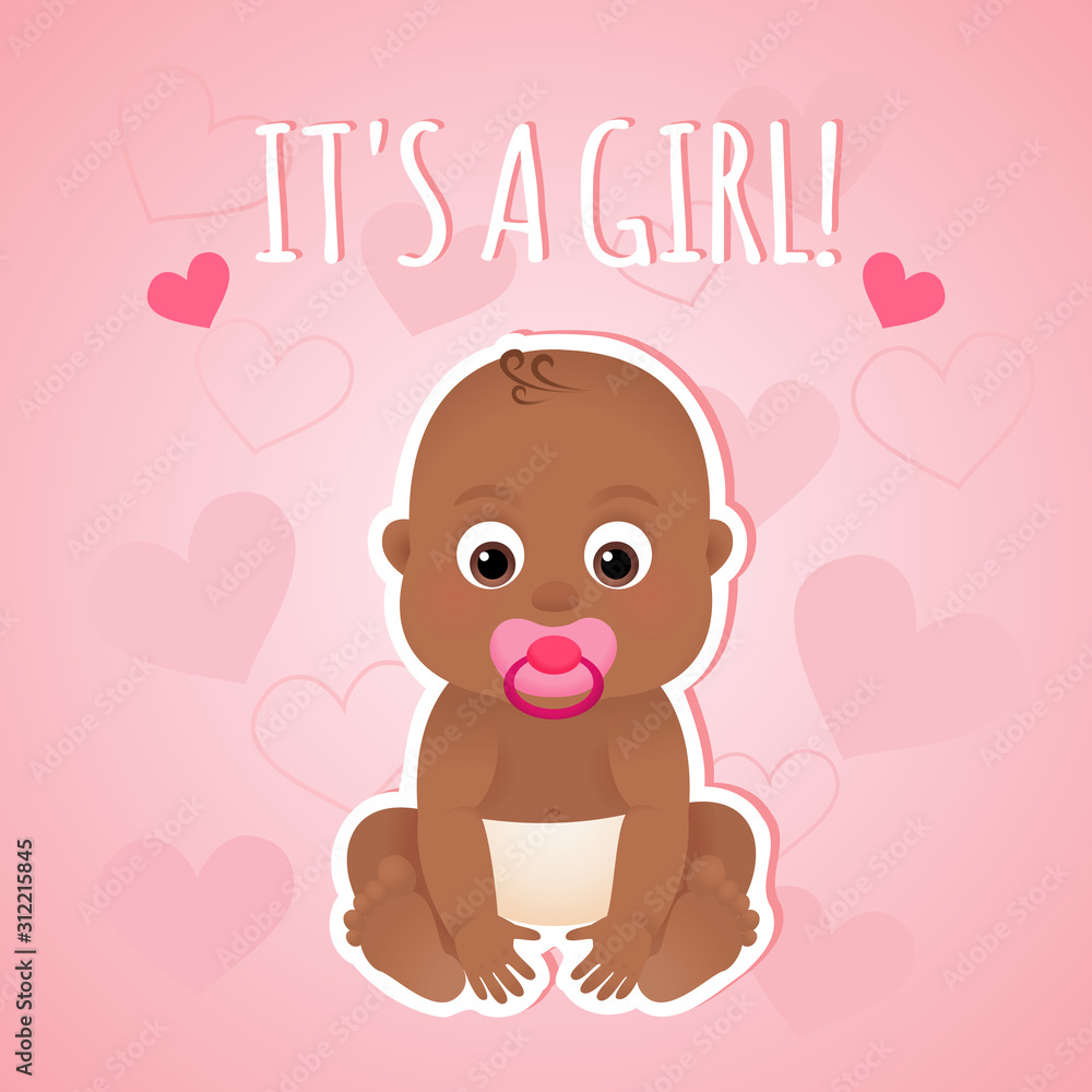 Baby shower girl card invitation with african american child Baby shower girl card invitation with african american child