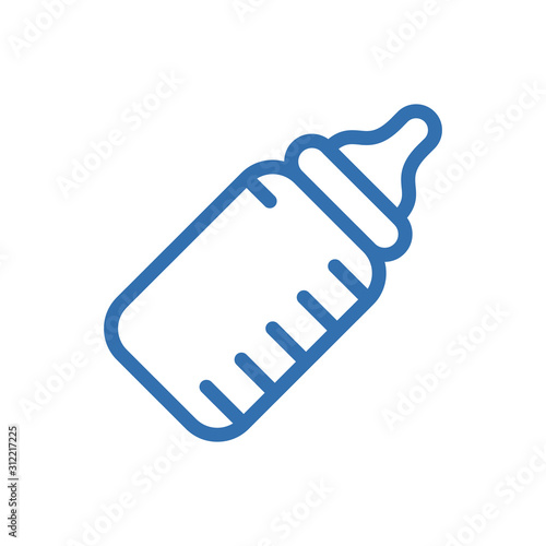 Baby bottle silhouette with a scale and a nipple, isolated on white background.