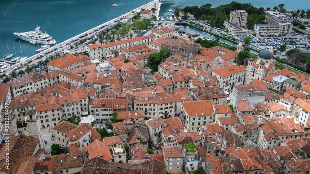 view of bay of  Kotor and old town of Kotor from the path to Castle Of San Giovanni