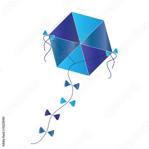 kite vector in blue and turquoise colors isolated on white background