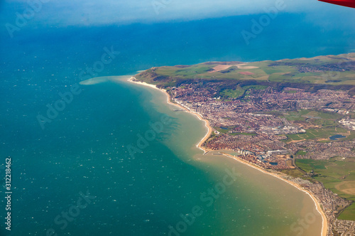 Aerial view of Pevensey Bay, Eastbourne and Beachy Head, south England