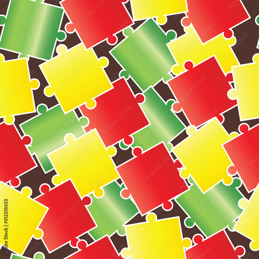 seamless pattern with colorful puzzle pieces vector - dark brown ...