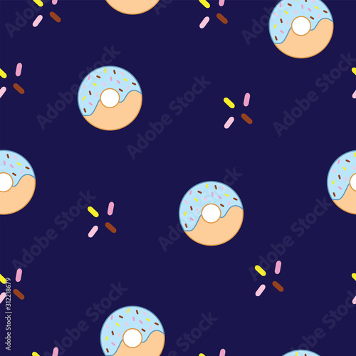 seamless pattern with donuts vector on dark blue background