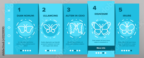 Butterfly Onboarding Mobile App Page Screen Vector. Beautiful Decorative And Exotic Butterfly, Monarch And Moth Illustrations