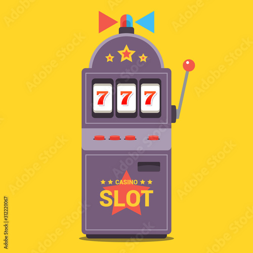 slot machine flat with flasher. win the jackpot at the casino. the number 777 fell out. vector illustration.