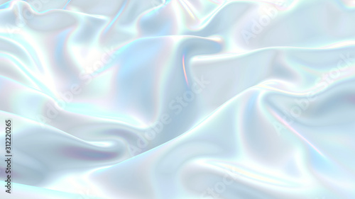 3D render beautiful folds of white silk in full screen, like a beautiful clean fabric background. Simple soft background with smooth folds like waves on a liquid surface. Nacre 3
