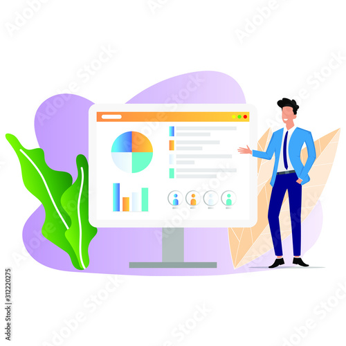 Business presentation, a businessman is enjoying to present the project to his superior or customers.