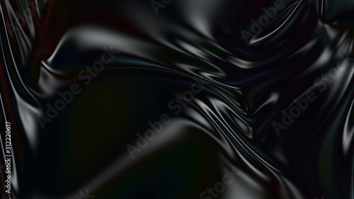 3D render beautiful folds of black silk in full screen, like a beautiful clean fabric background. Simple soft background with smooth folds like waves on a liquid surface. 20