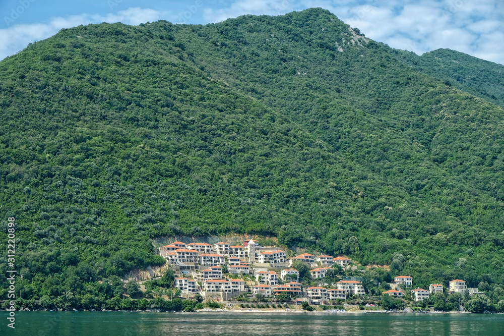 Mountains of Kotor Bay in Montenegro, view with Kostanjica village