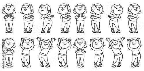 Collection of dancing teenager icons. Animation sprite set frame loop. Dance. Music. Flat cartoon style. Simple design. Vector