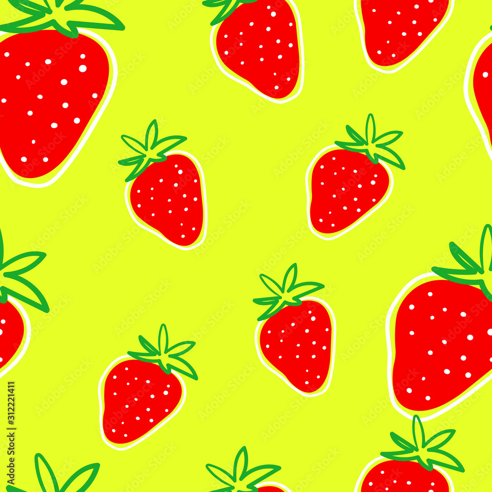 seamless pattern with strawberries on a yellow background seamless pattern with strawberries on a yellow background
