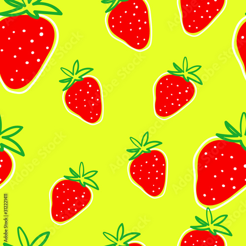 seamless pattern with strawberries on a yellow background