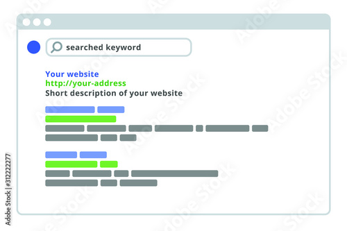 Custom search engine results scheme in browser window with highlited first place