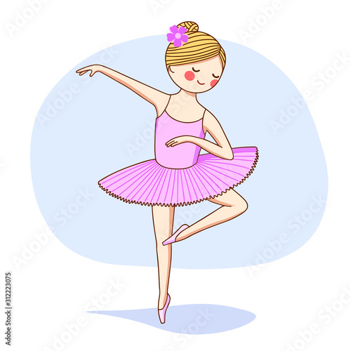Vector illustration. A ballerina in a pink tutu is dancing on the stage.
