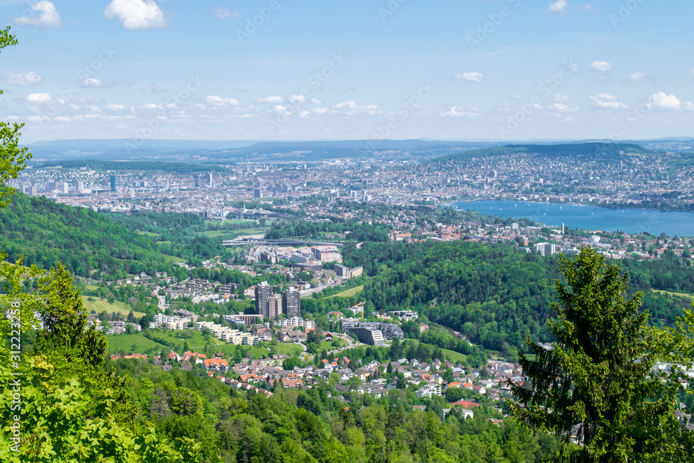 View of Zurich from the Uetliberg mountain range in Switzerland