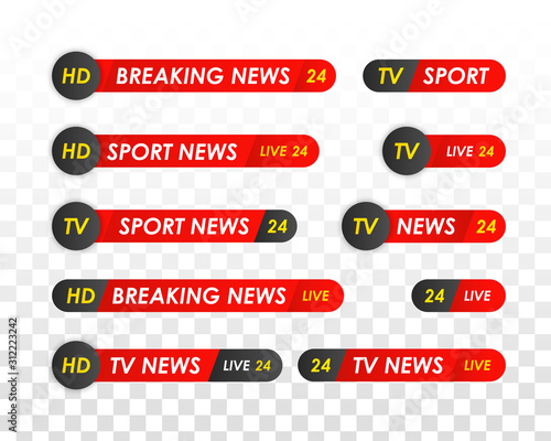 Tv news bar.  Lower Third TV News Bars Set Vector. Television broadcast media title banner. 