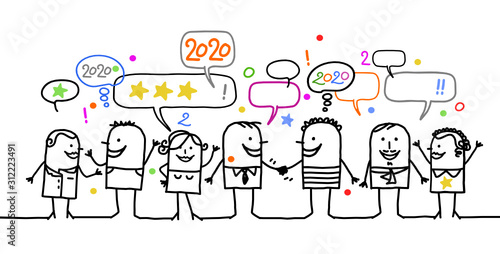 HAPPY CARTOON PEOPLE AND HAPPY NEW YEAR 2020