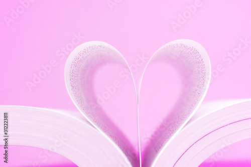Pink Heart Shape- Create from book on Pink Background - Valentine Day - Love Concept  © kittinit