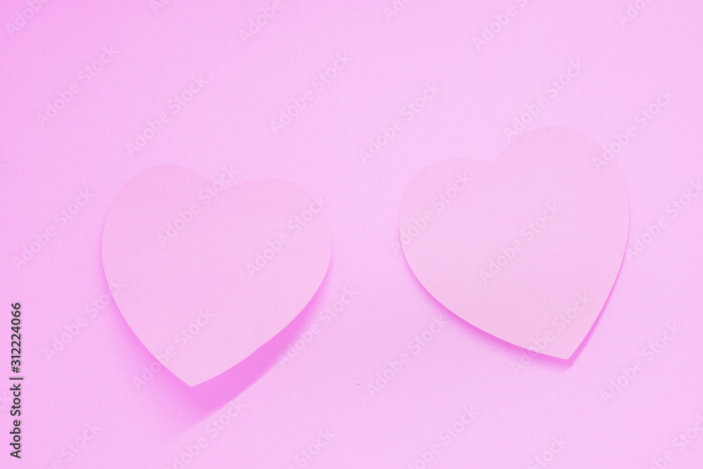 Couple ( 2 ) Pink Heart -  Pink Heart Paper Object on Pink Background - Valentine Day - Lover Concept  with Copy space                            