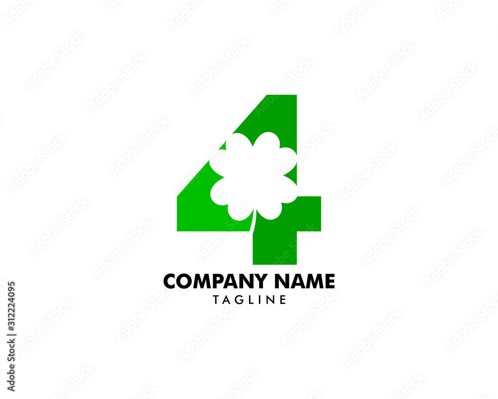 Number four and green clover leaf logo design Number four and green clover leaf logo design