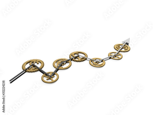 3d render of growing currency exchange chart with cogwheels