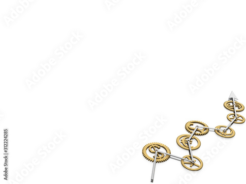 3d render of growing currency exchange chart with cogwheels
