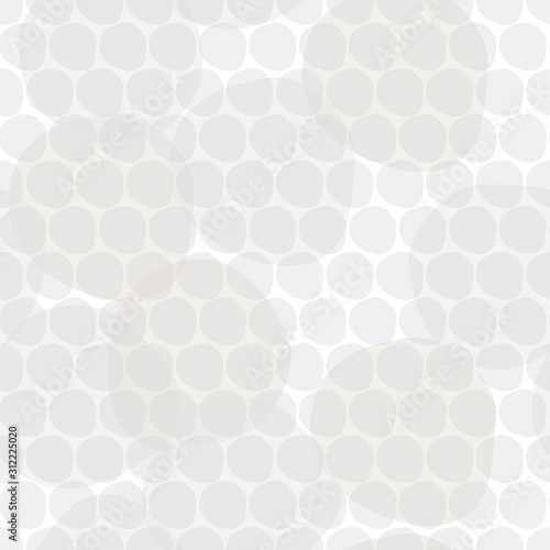Vector Abstract Circles and Polka Dots in Gold and Gray on White Background Seamless Repeat Pattern. Background for textiles, cards, manufacturing, wallpapers, print, gift wrap and scrapbooking.
