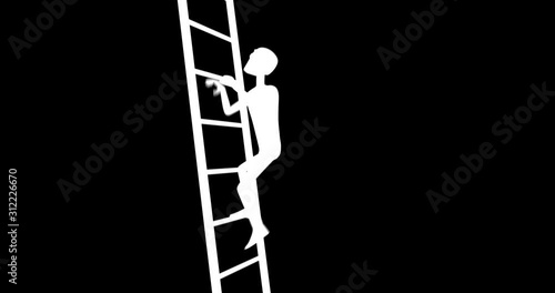 Man climbing up the ladder. Way to success loopable 3D animation with alpha channel