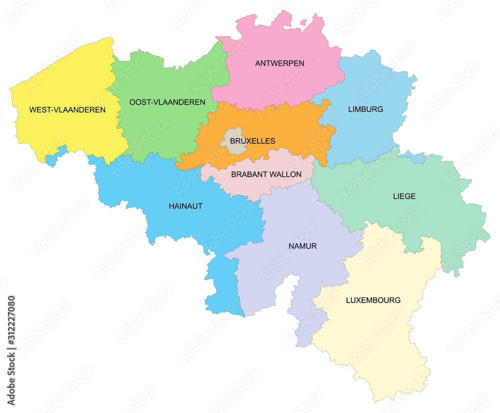 Carte de Belgique avec les différentes provinces  - textes vectorisés et non vectorisés sur calques séparés
