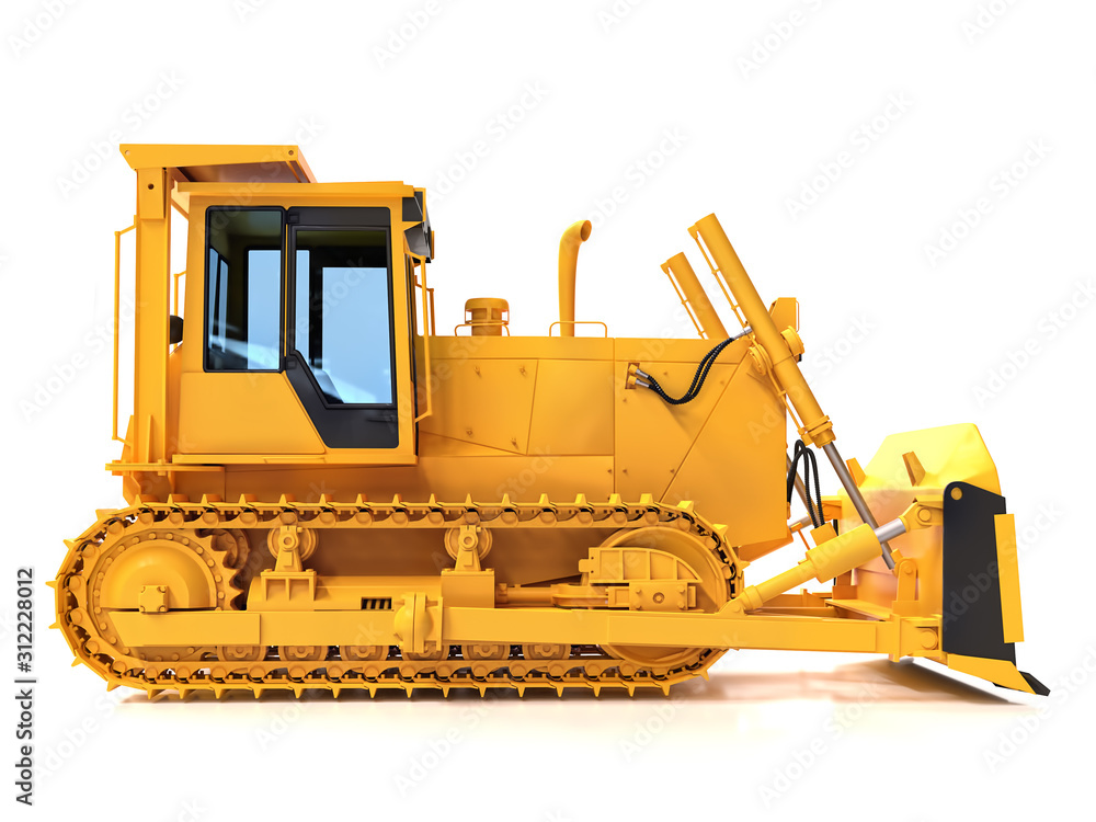 Fototapeta premium Yellow bulldozer on white