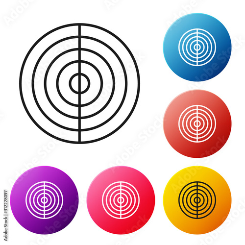 Black line Earth structure icon isolated on white background. Geophysics concept with earth core and section layers earth. Set icons colorful circle buttons. Vector Illustration