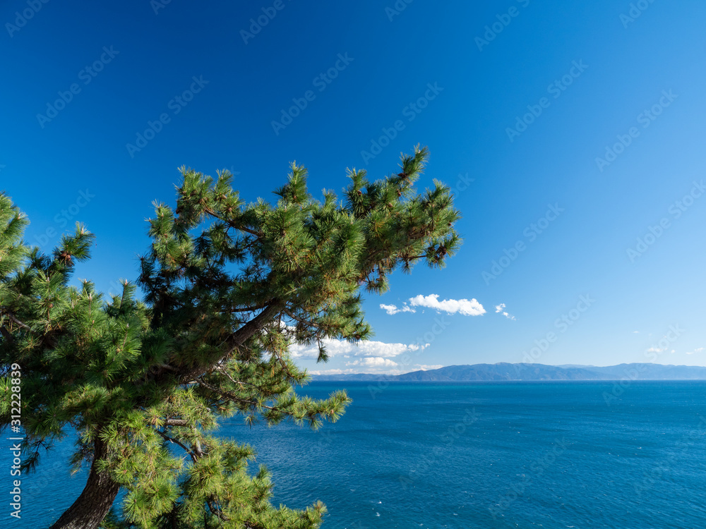 Obraz premium 冬晴れの青空が広がる静岡県薩埵峠から駿河湾 12月 