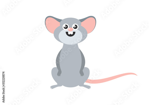 Cute gray mouse icon vector. Cute rat isolated on white background. Adorable rat cartoon character. Cheerful mouse cartoon character
