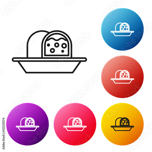 Black line Marzipan sponge cake icon isolated on white background. Merry Christmas and Happy New Year. Set icons colorful circle buttons. Vector Illustration