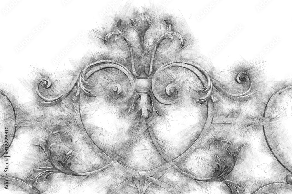 black and white pencil sketch style and abstract illustration of vintage ornament elements, antique floral designs black and white pencil sketch style and abstract illustration of vintage ornament elements, antique floral designs