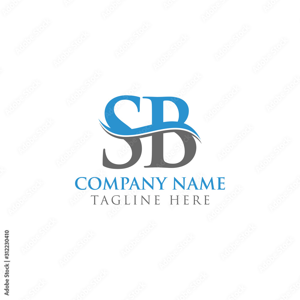 Swoosh Letter SB Logo Design Vector Template. Water Wave SB Logo Vector.