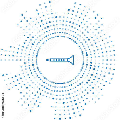 Blue line Clarinet icon isolated on white background. Musical instrument. Abstract circle random dots. Vector Illustration