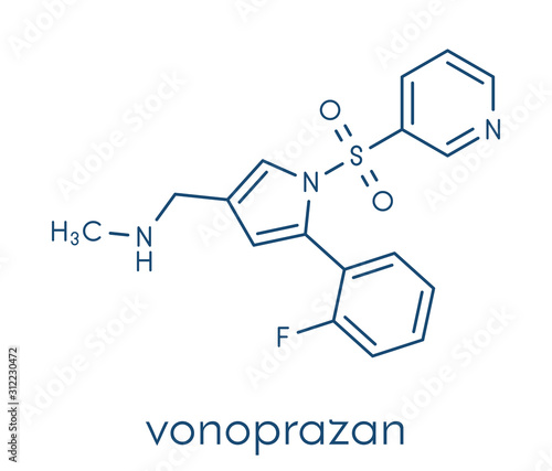 Vonoprazan drug molecule. Skeletal formula.