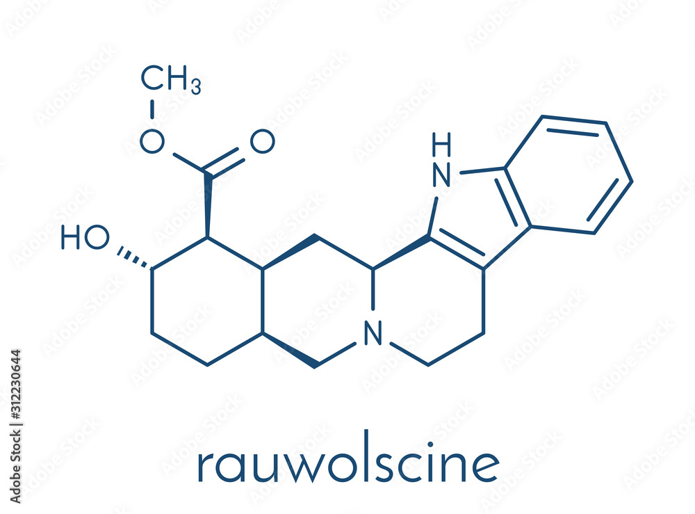 Rauwolscine alkaloid molecule. Skeletal formula.