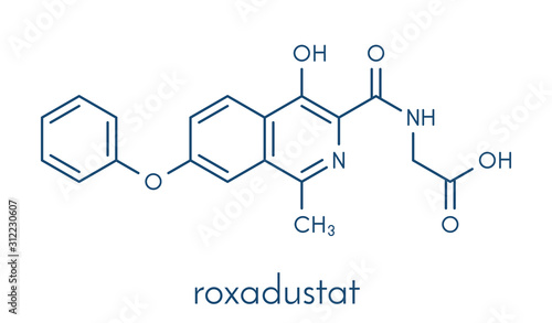 Roxadustat drug molecule. Skeletal formula. photo