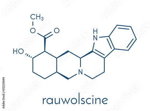 Rauwolscine alkaloid molecule. Skeletal formula.