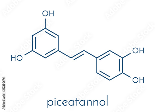 Piceatannol herbal stilbenoid molecule. Skeletal formula.
