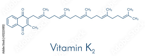 Vitamin K2 or menaquinone molecule. Skeletal formula.