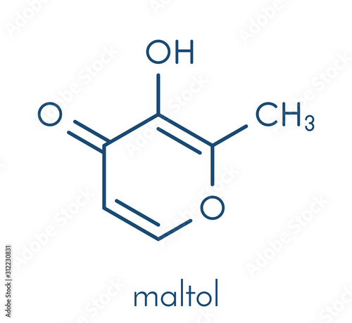 Maltol food additive molecule (E636). Skeletal formula.