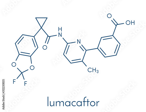 Lumacaftor cystic fibrosis drug molecule. Skeletal formula.