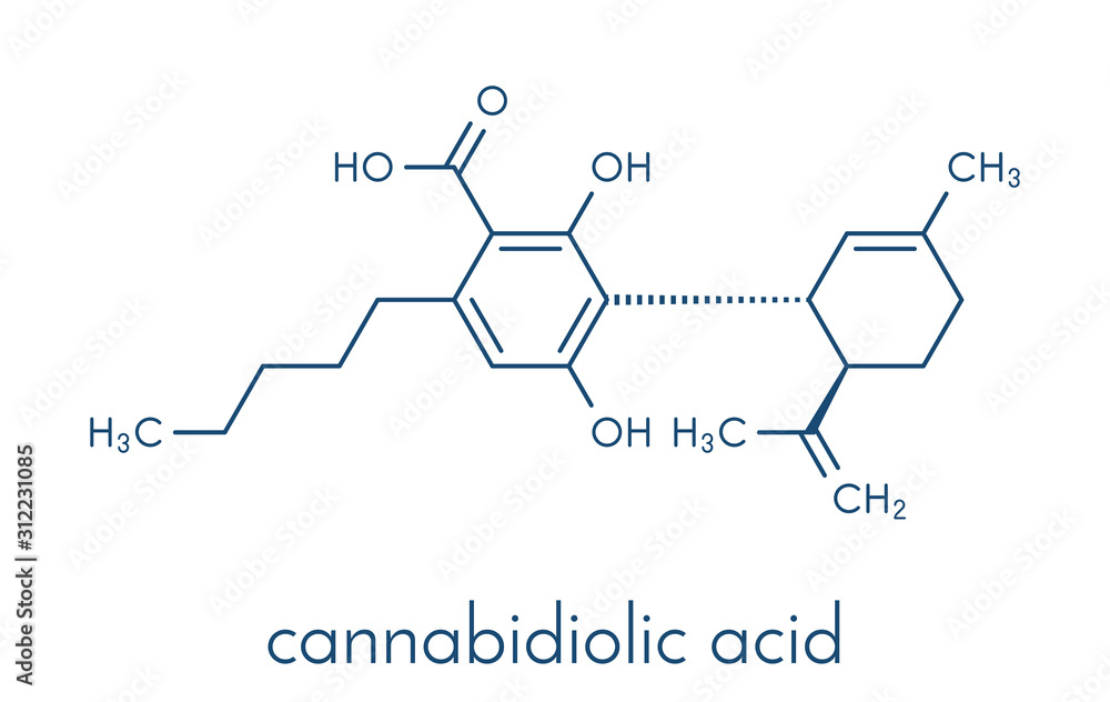 Cannabidiolic acid or CBDA cannabinoid molecule. Skeletal formula.