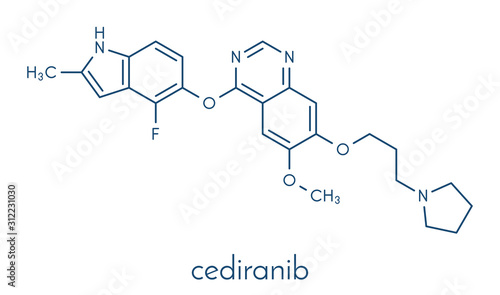 Cediranib cancer drug molecule. Skeletal formula.